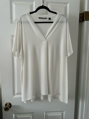 dennis basso Cream V-Neck Short Sleeve Tunic Top